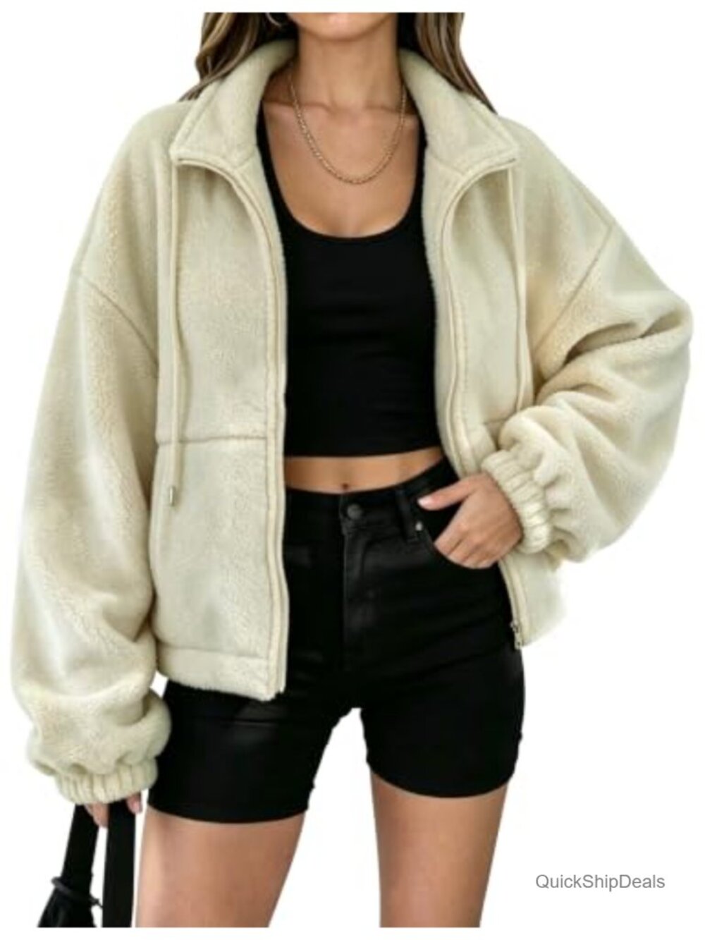 Fuzzy Sherpa Fleece Jacket Full Zip Teddy Coat with Pockets